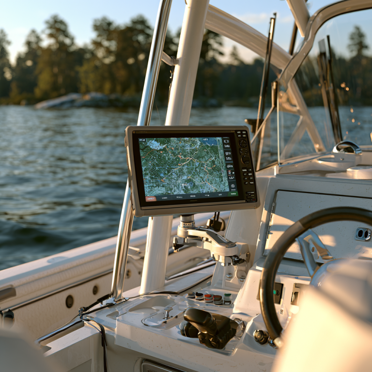 Fish finder mounting ideas shown with a display mounted beside a fishing boat console