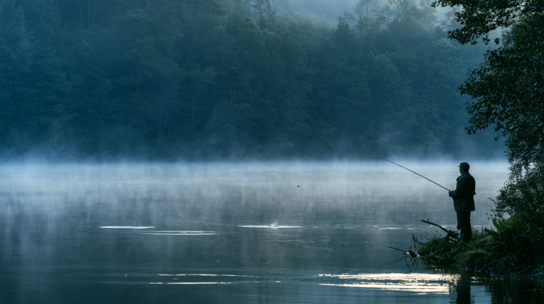 Fish jumping but not biting as an angler casts toward surface activity on a lake