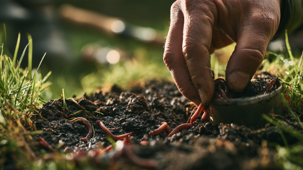 How to get earthworms out of the ground as an angler collects worms from damp soil