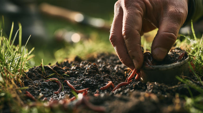 How to get earthworms out of the ground as an angler collects worms from damp soil