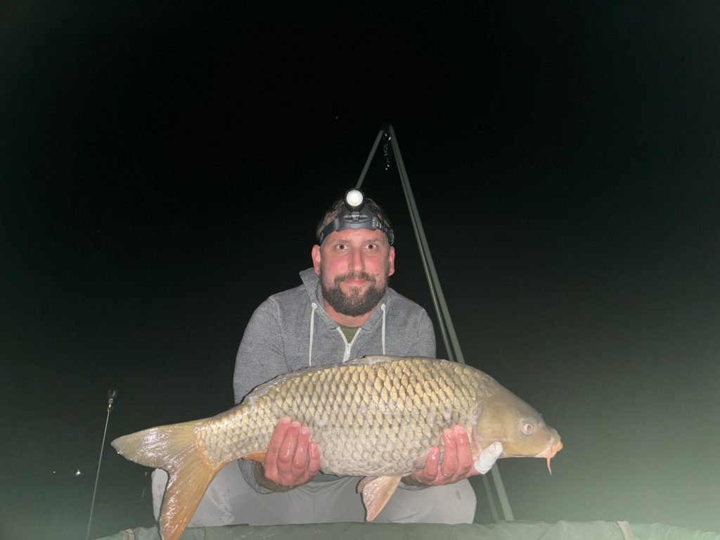 Common carp caught during a nighttime fishing session, showing that carp feed at night