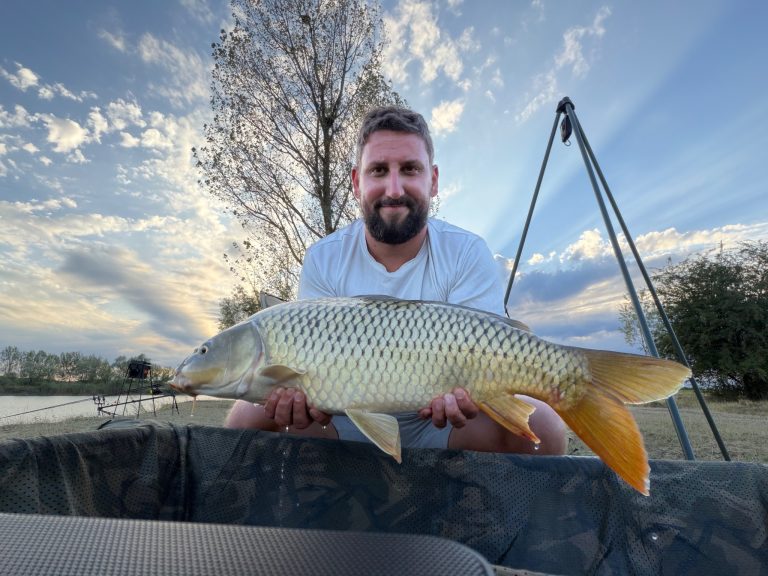 Fishing tips beginners can use shown with an angler holding a common carp beside the water